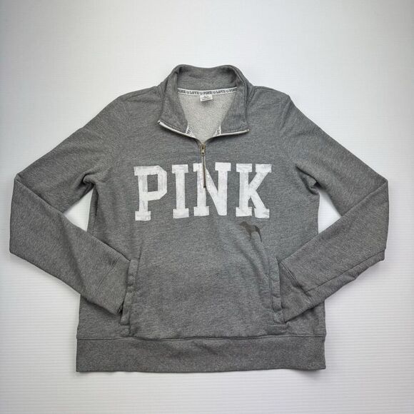 Victoria Secret Pink Light Grey Quarter Zip Sweatshirt Size Medium - Picture 10 of 10